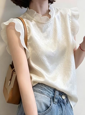 欧洲站DM木耳边背心女2026夏季新款洋气设计感无袖醋酸上衣36192