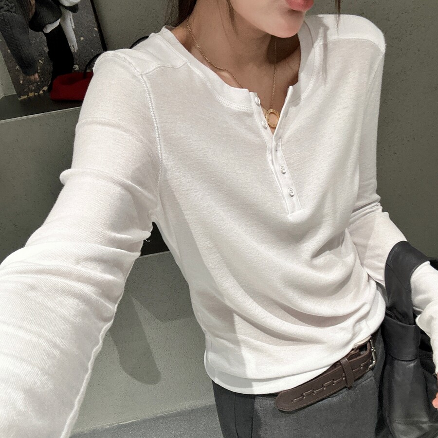长袖欧货半开扣棉女