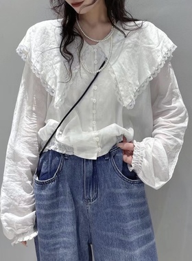 BOLATU柏拉图21339 海军领棉麻衬衫长袖小众洋气上衣衬衣女