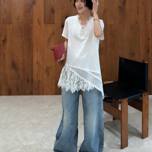 短袖韩版拼蕾丝人棉女