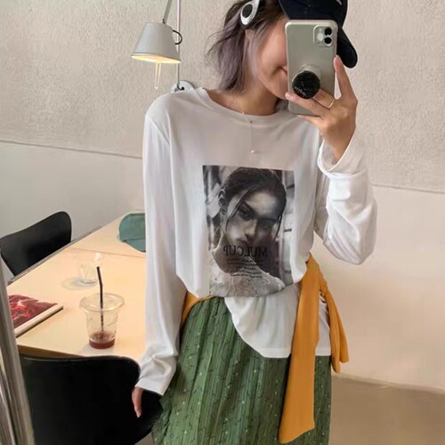 长袖韩版薄款印花琉璃纱女