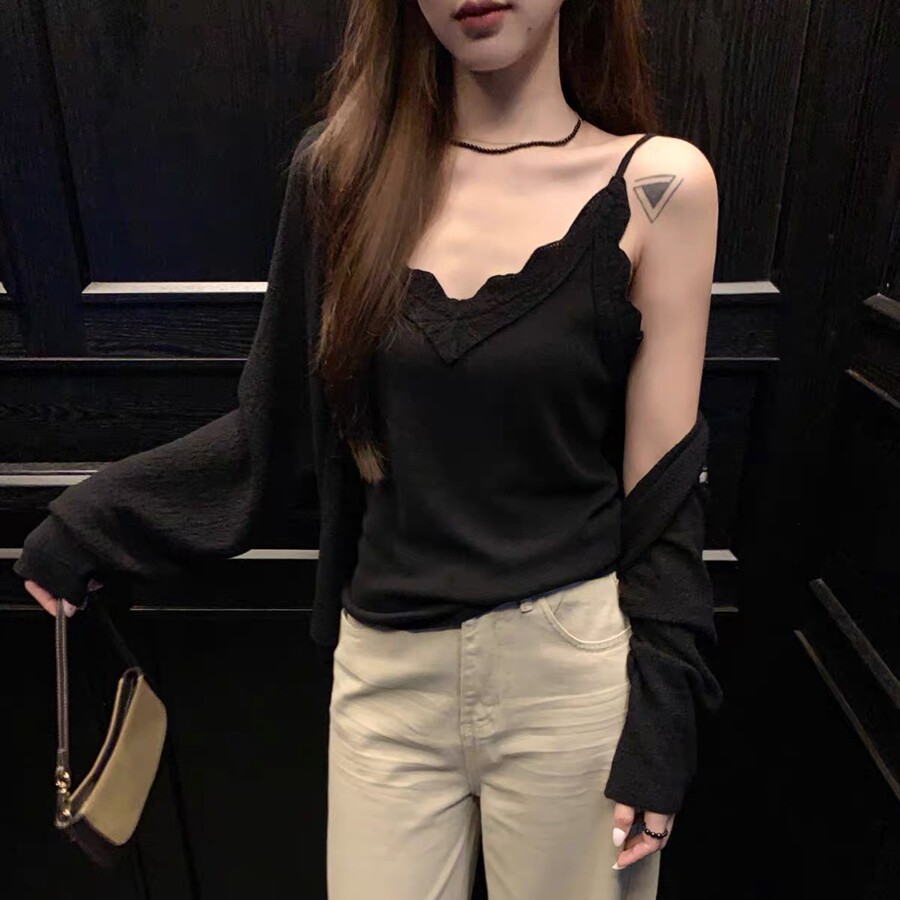 绵羊毛开衫V领背心+开衫图片