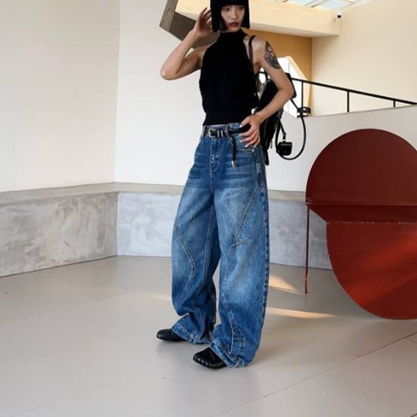 欧洲站SUOMALA索玛拉早春侧边拼接设计阔腿牛仔裤女配腰带长裤潮,女装/女士精品,牛仔裤,淘宝优惠券,粉丝福利购,淘宝优惠卷