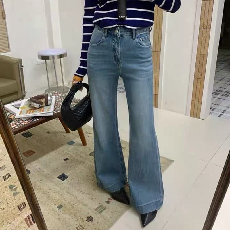 MINGXI明熙浅蓝色高腰牛仔裤女2026早春新款韩版设计感简喇裤子潮,女装/女士精品,牛仔裤,淘宝优惠券,粉丝福利购,淘宝优惠卷