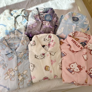 包邮 外贸日单三丽o冬新法兰绒睡衣套装 女保暖加绒睡裙家居服套装