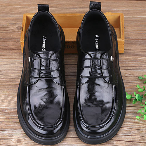 2026春季新款男鞋商务休闲皮鞋厚底真皮舒适英伦系带大头皮鞋百搭