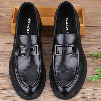 秋季新款男鞋商务休闲皮鞋厚底真皮潮鞋透气系带英伦圆头软底软面