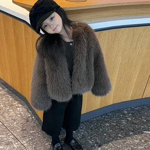 女童环保仿皮草外套冬季 儿童加绒加厚棉衣仿狐狸毛毛大衣洋气童装
