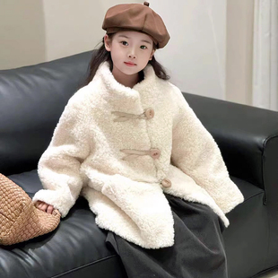女童皮草外套冬新款仿羊羔毛皮毛一体儿童中长款加厚保暖毛绒大衣