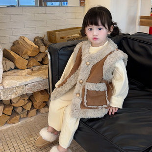女童马甲冬新款仿羊羔毛外套两面穿儿童洋气背心宝宝加绒加厚坎肩
