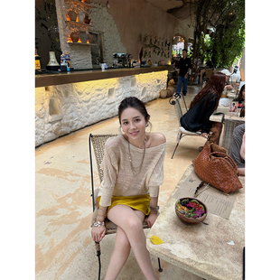 NanaByNana【甜辣天菜】特殊纱线羊毛针织罩衫女春蝙蝠袖上衣