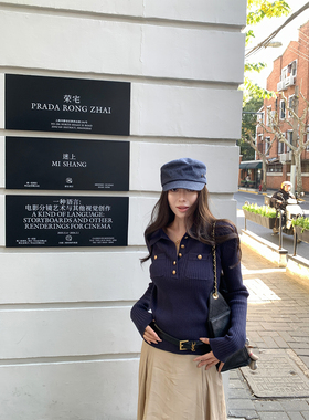 NanaByNana【拉夫lao伦私服】老钱条纹polo领毛衣女春显瘦针织衫