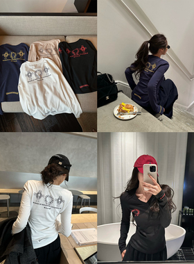 NanaByNana【宝藏KE罗心】磨毛V领撞色印花T恤女春季收腰长袖上衣