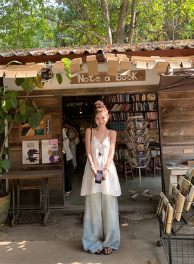 NanaByNana【仲夏夜之梦】白色v领挂脖连衣裙女夏度假显瘦a字短裙