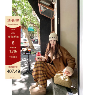 【6折粉丝福利】100羊毛皮毛一体外套女秋两面穿麂皮大衣