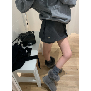 灰色毛呢半身裙女秋冬假两件百搭复古裙裤 NanaByNana 温莎往事