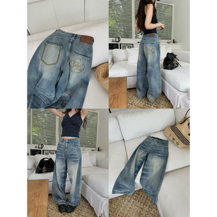女春水洗做旧弯刀裤 竹节纹撞色刺绣牛仔裤 海岛日记 NanaByNana