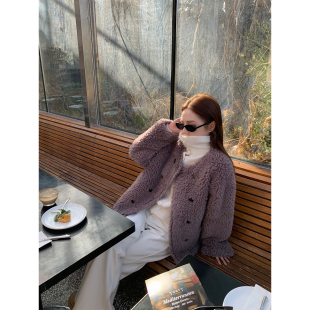 NanaByNana 定染紫皮毛一体外套女冬毛绒环保皮草 3折福利