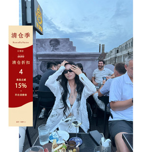 【4折粉丝福利】立体压褶肌理感微透白色印花衬衫女夏
