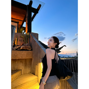 NanaByNana【微迷珍妮】羊毛荡领挂脖背心女夏露背针织无袖上衣