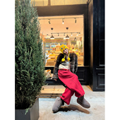 南法假日 新年红色加绒卫裤 女冬季 NanaByNana 抽绳休闲运动裤