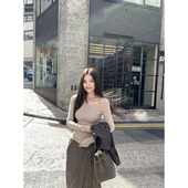 打底衫 NanaByNana T恤女春季 修身 缪斯手记 纯欲不规则斜领长袖