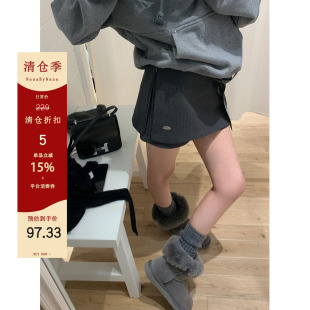 【5折粉丝福利】灰色毛呢半身裙女秋冬假两件百搭复古裙裤