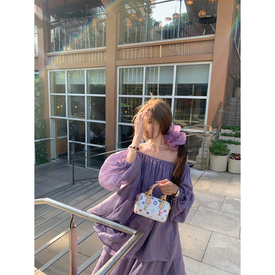 NanaByNana【7折福利】天然苎麻一字肩上衣女夏半身长裙两件套