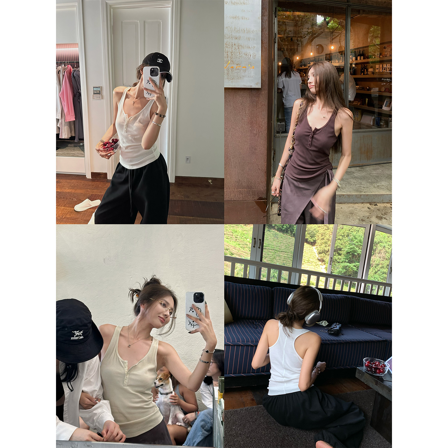 NanaByNana【仲夏时光】半开领吊带背心女夏全棉无袖百搭修身上衣