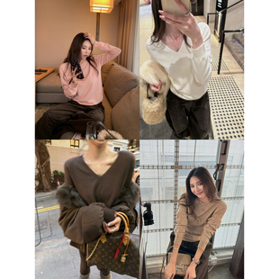 NanaByNana【王牌打底】无缝一体针织衫女秋冬百搭V领打底衫上衣