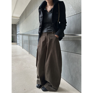 NanaByNana【加州美院】100棉灯芯绒休闲裤女冬阔腿分割弯刀裤