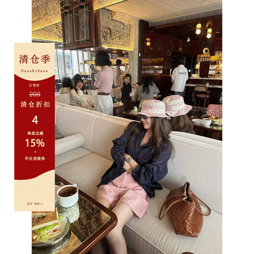 【清仓4折粉丝福利】多巴胺天丝亚麻短裤女夏松紧腰五分中裤