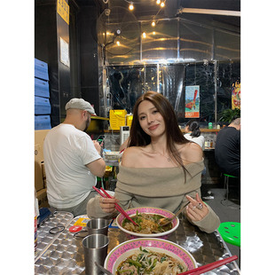 NanaByNana【心动信号】羊毛一字肩针织衫女春秋辣妹打底露肩毛衣