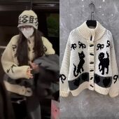 金晨迪丽热巴同款 费尔岛提花毛衣外套秋冬复古慵懒风加厚针织开衫