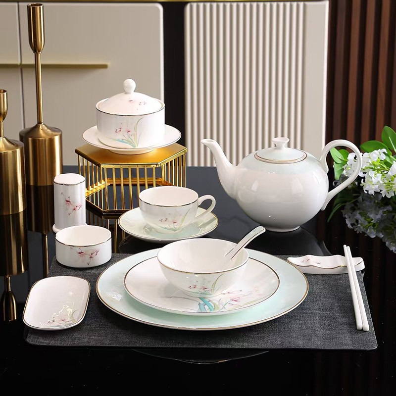 雅德盛中国风骨瓷餐具套装酒店会所餐厅家用碗碟盘勺，摆台定制