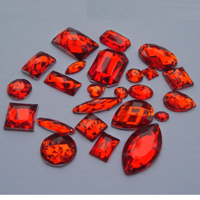 diy服装辅料红色系异形手缝钻亚克力手缝石双孔服饰衣帽美容材料