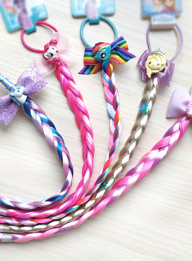 卡通冰雪公主假发长辫子炫彩色小马 头饰独角兽卷发女生儿童饰品