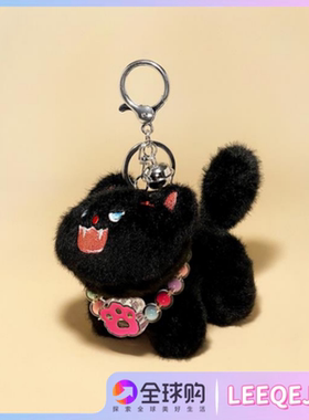 LEEQEJ黑色炸毛猫包包挂件