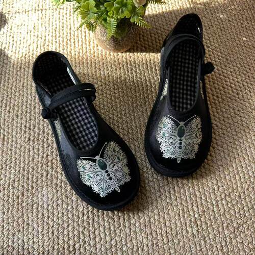 2025年四季新款千层底布鞋透气休闲养脚盘扣单鞋-银蝴蝶