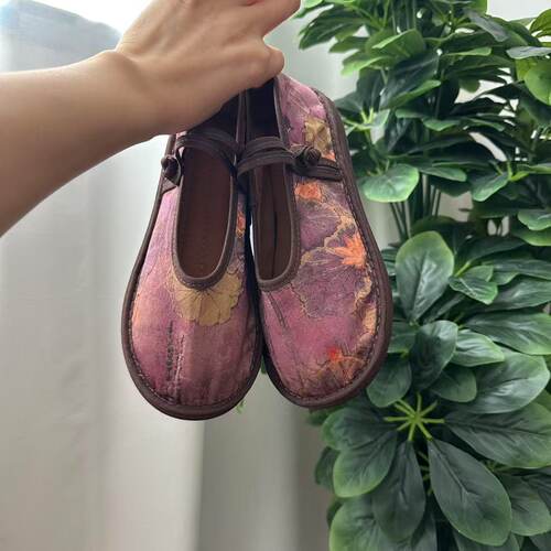 2025年夏季新款千层底布鞋透气休闲养脚盘扣单鞋-紫荷