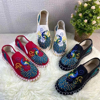 手工千层底刺绣男女布鞋透气麻