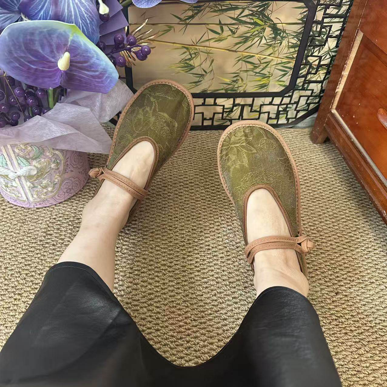 26春秋新款千层底布鞋国潮养脚一脚蹬单鞋新中式香云纱民族风女鞋