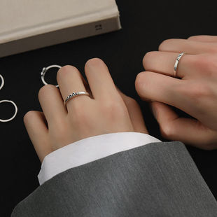s925纯银日韩海誓山盟情侣戒指一对复古男女对戒简约小众学生礼物