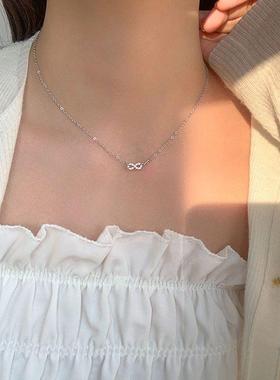 s925纯银项链女ins轻奢锁骨链高级感2020年新款8字无穷大吊坠颈链