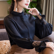衬衣女设计感小众 时尚 女装 雪纺上衣立领长袖 2019秋季 女士衬衫 新款