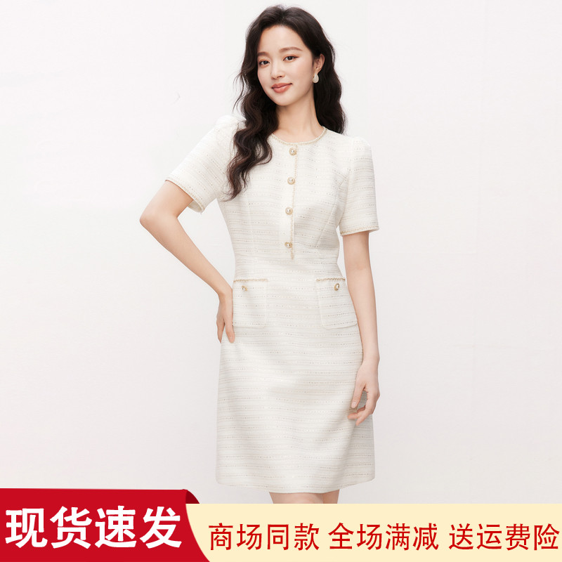 夏季圆领短袖显瘦中长款连衣裙女