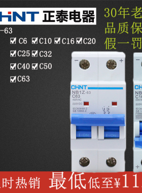 正泰直流断路器NB1Z-63 1P 2P C1A-63A器空气开关 6kA DC220V家用