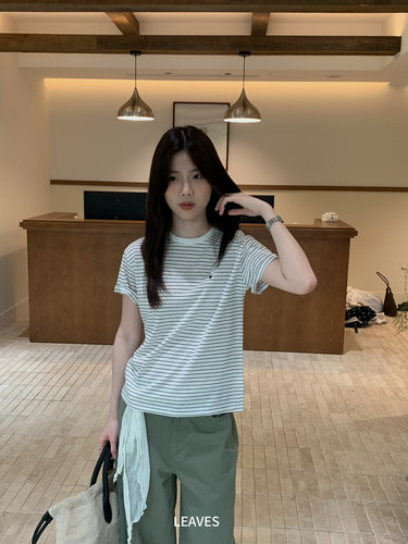 LEAVES叶子家韩代博主同款爱心刺绣短袖T恤女夏薄款宽松休闲上衣