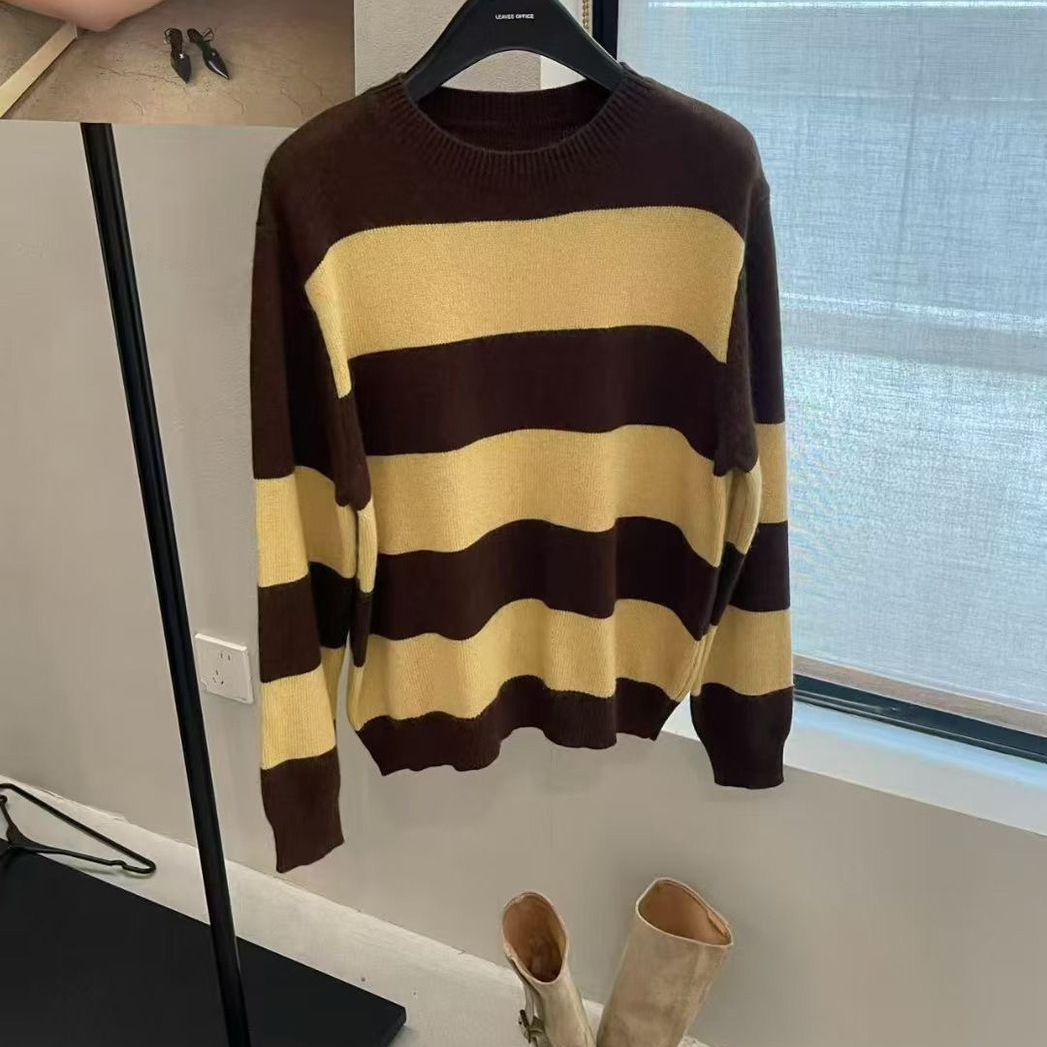 韩版通勤宽松显瘦撞色条纹毛衣