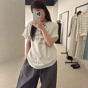 印花字母T恤女新款 Leaves新款 圆领套头宽松简约撞色通勤百搭上衣